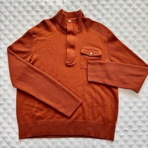 Banana Republic Orange Rust Mock Neck Half Zip Pullover Wool Blend Sweater XL